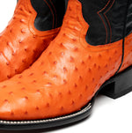 Marco Di Milano Alabama Ostrich Quill Square Toe Cowboy Boot Orange