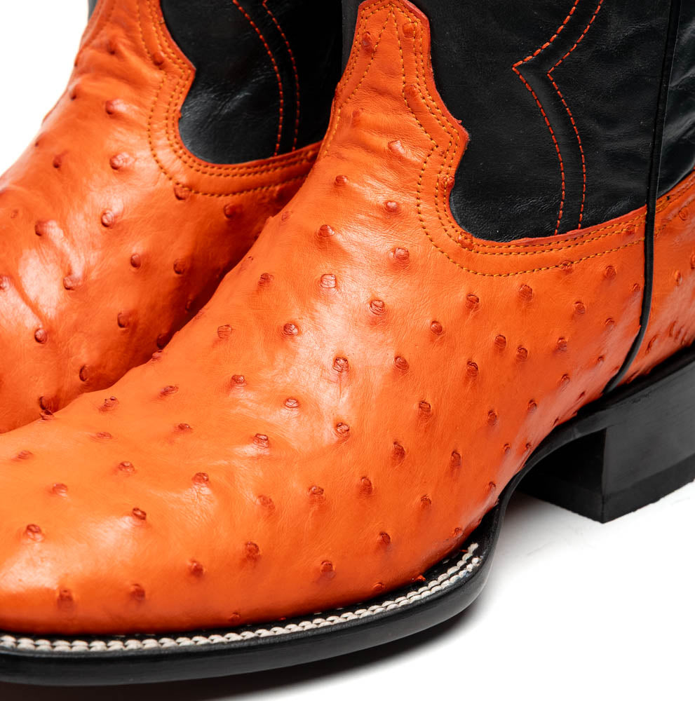 Marco Di Milano Alabama Ostrich Quill Square Toe Cowboy Boot Orange