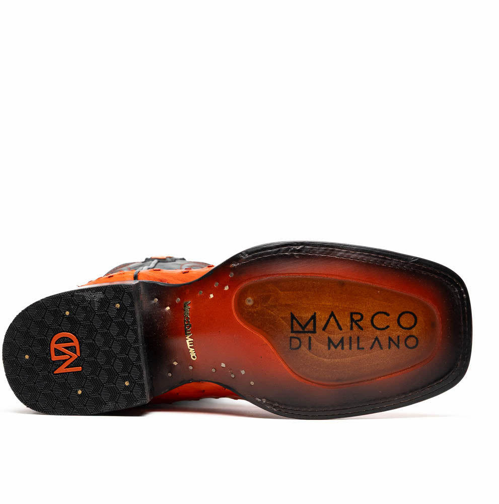 Marco Di Milano Alabama Ostrich Quill Square Toe Cowboy Boot Orange