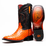 Marco Di Milano Alabama Ostrich Quill Square Toe Cowboy Boot Orange