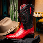 Marco Di Milano Alabama Ostrich Quill Square Toe Cowboy Boot Red