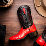 Marco Di Milano Alabama Ostrich Quill Square Toe Cowboy Boot Red