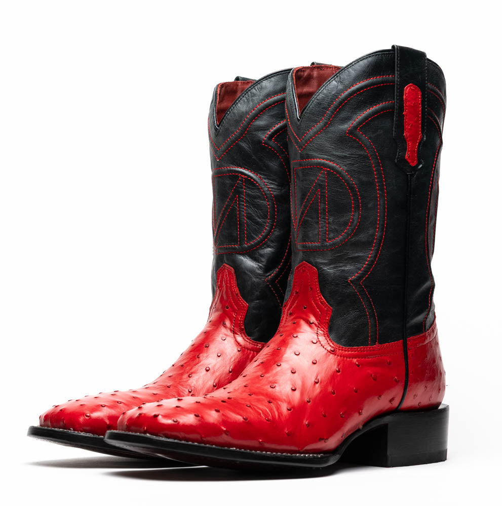 Marco Di Milano Alabama Ostrich Quill Square Toe Cowboy Boot Red