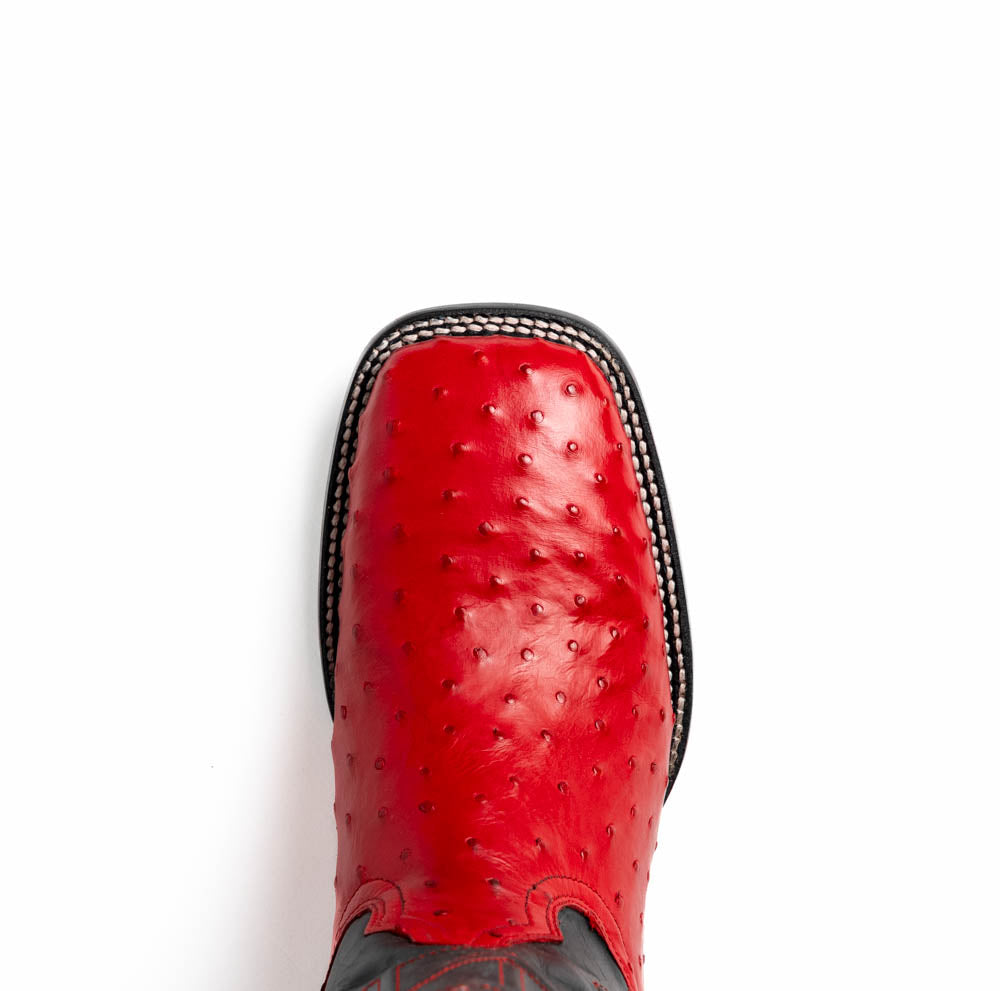 Marco Di Milano Alabama Ostrich Quill Square Toe Cowboy Boot Red