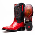 Marco Di Milano Alabama Ostrich Quill Square Toe Cowboy Boot Red