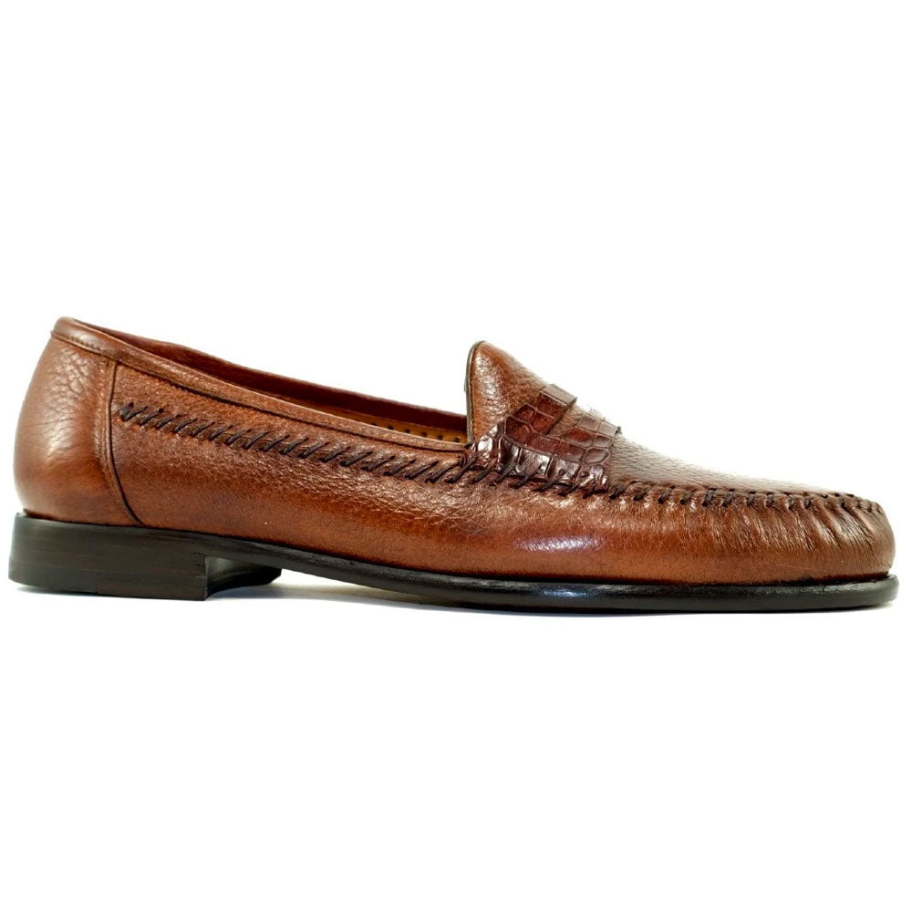Alan Payne Amalfi Deerskin & Crocodile Penny Loafers Almond