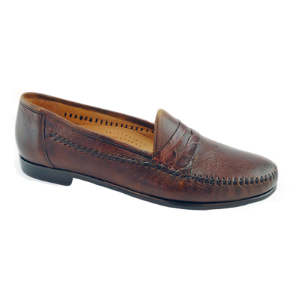 Alan Payne Amalfi Deerskin & Crocodile Penny Loafers Almond