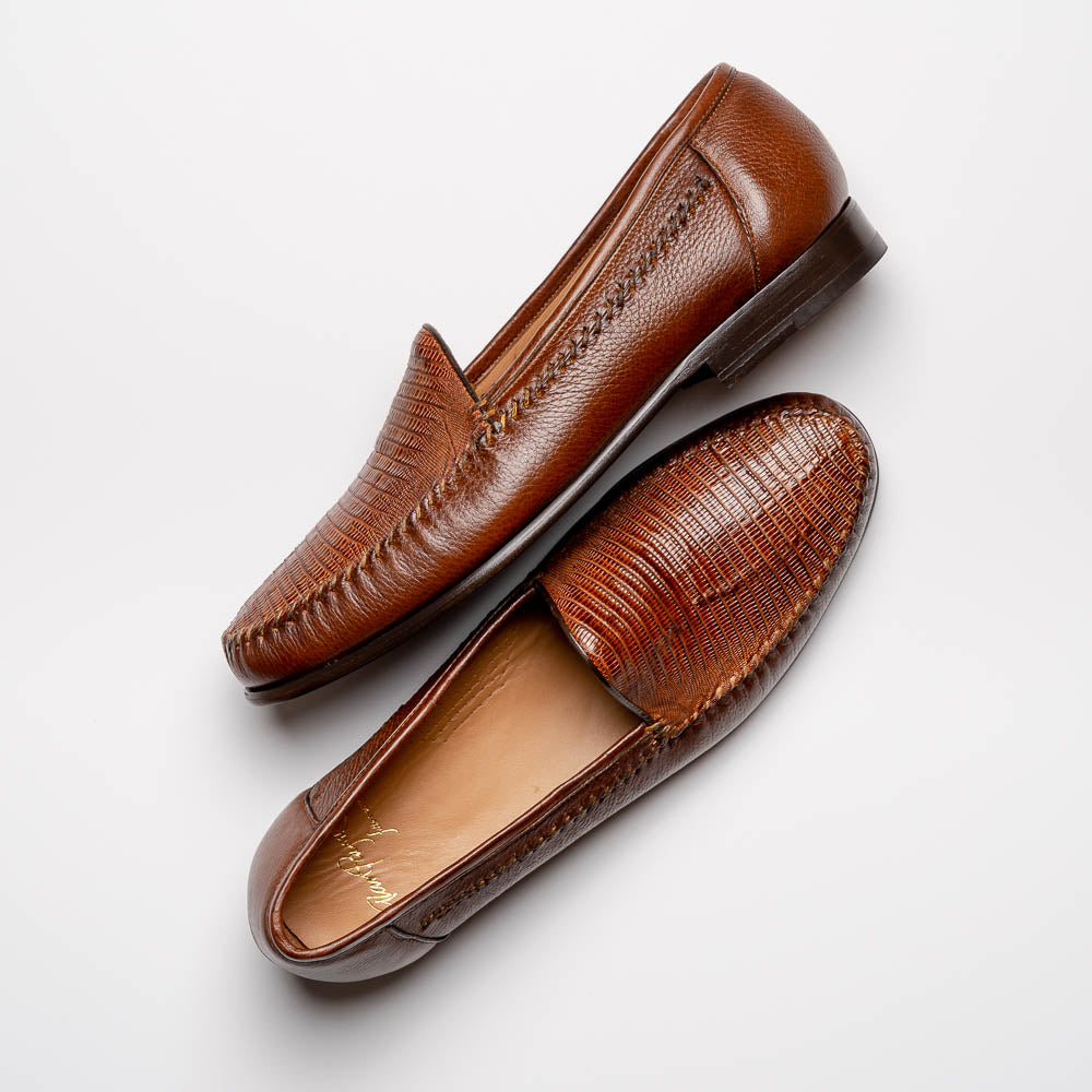 Alan Payne Bergamo Deerskin & Lizard Loafers Antique Honey