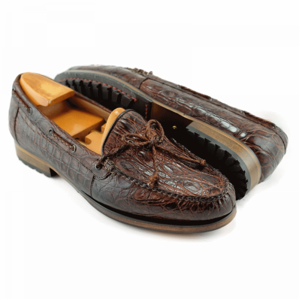 Alan Payne Gino Twist Tie Crocodile Loafers Honey