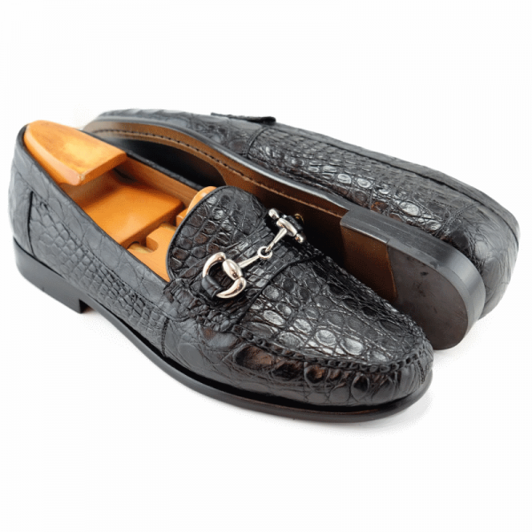 Alan Payne Mauricio Crocodile Bit Loafers Black