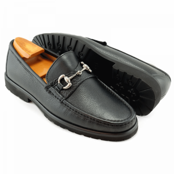 Alan Payne Walker Tumbled Leather Bit Loafers Black