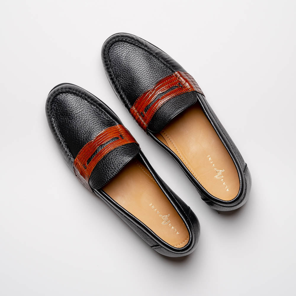 Alan Payne Wellesley II Deerskin Penny Loafers Black / Brown