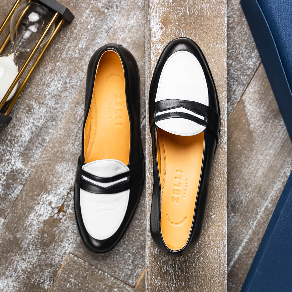 Zelli Alba Calfskin Loafers Black / White (15-300-BKW)