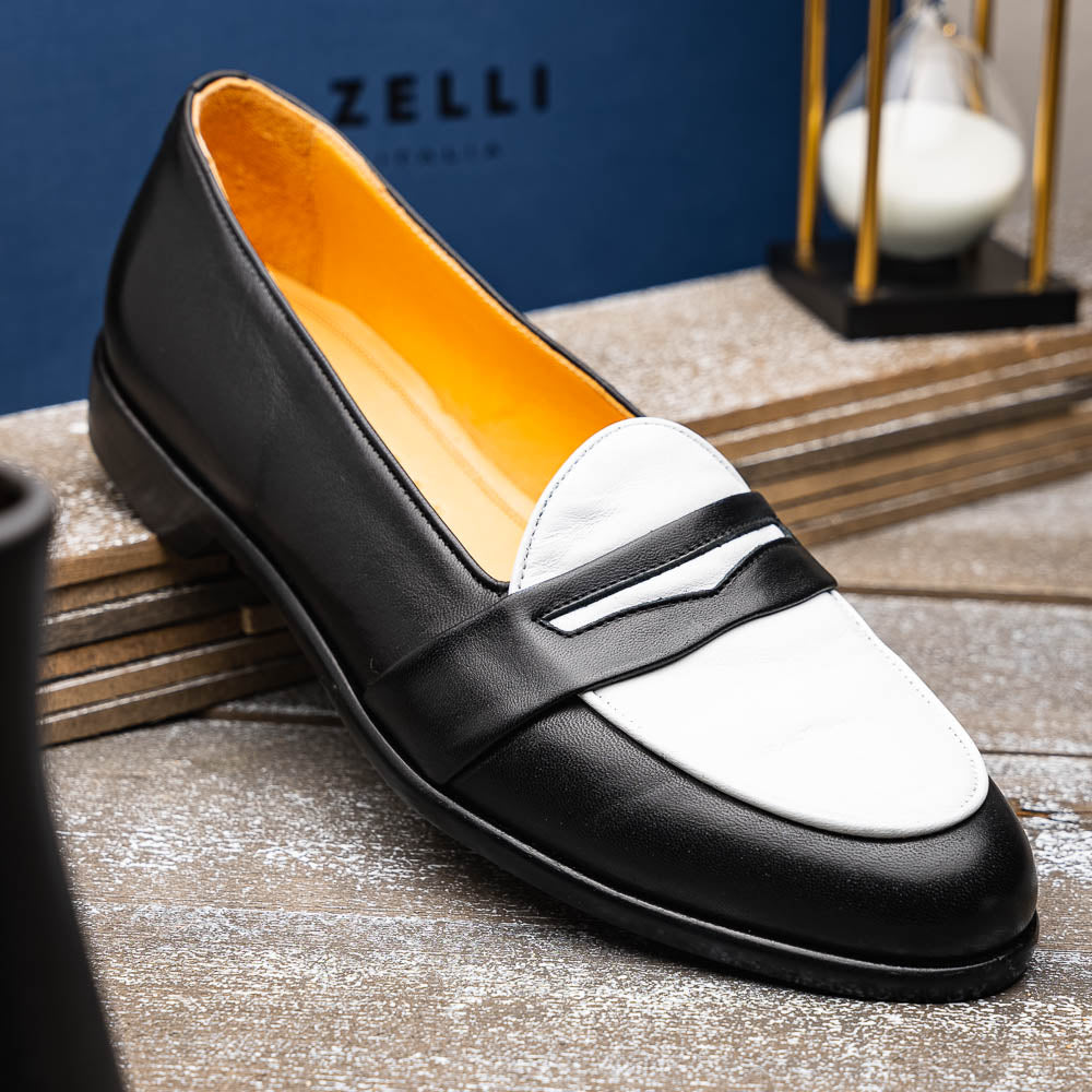 Zelli Alba Calfskin Loafers Black / White (15-300-BKW)