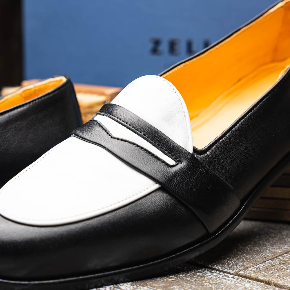 Zelli Alba Calfskin Loafers Black / White (15-300-BKW)