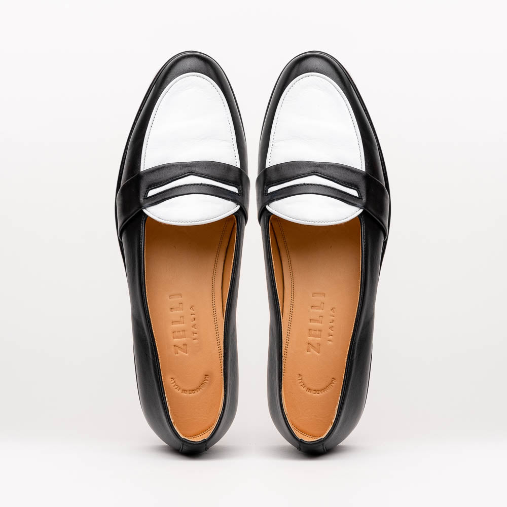 Zelli Alba Calfskin Loafers Black / White (15-300-BKW)