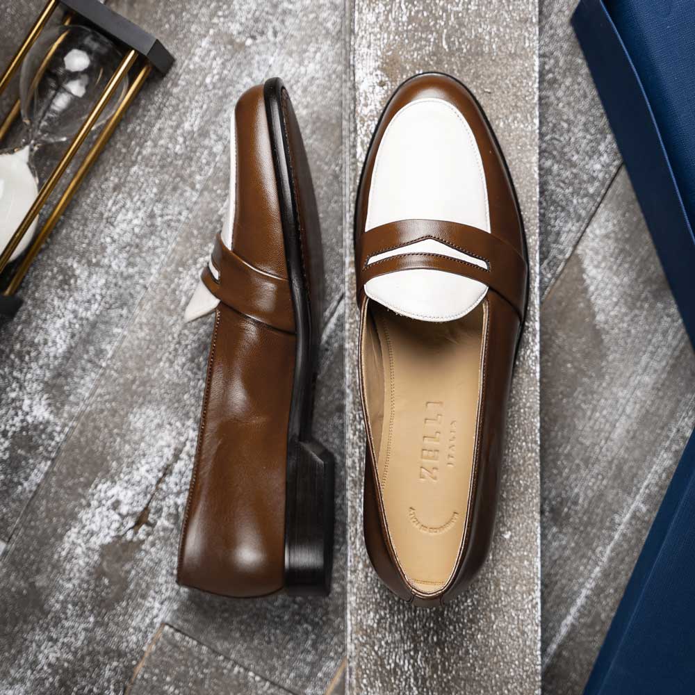 Zelli Alba Calfskin Loafers Camel / Cream (15-300-CRM)