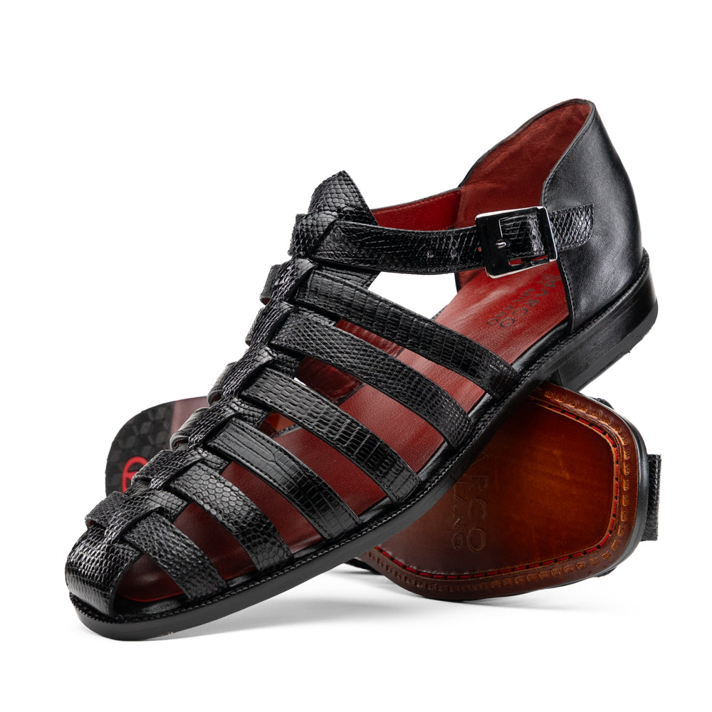 Marco Di Milano Albero Lizard & Goatskin Fisherman Sandal Black