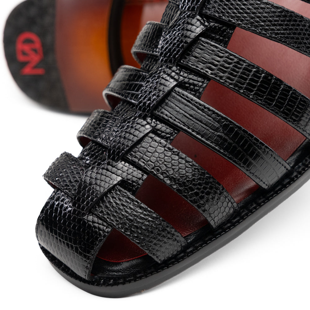 Marco Di Milano Albero Lizard & Goatskin Fisherman Sandal Black