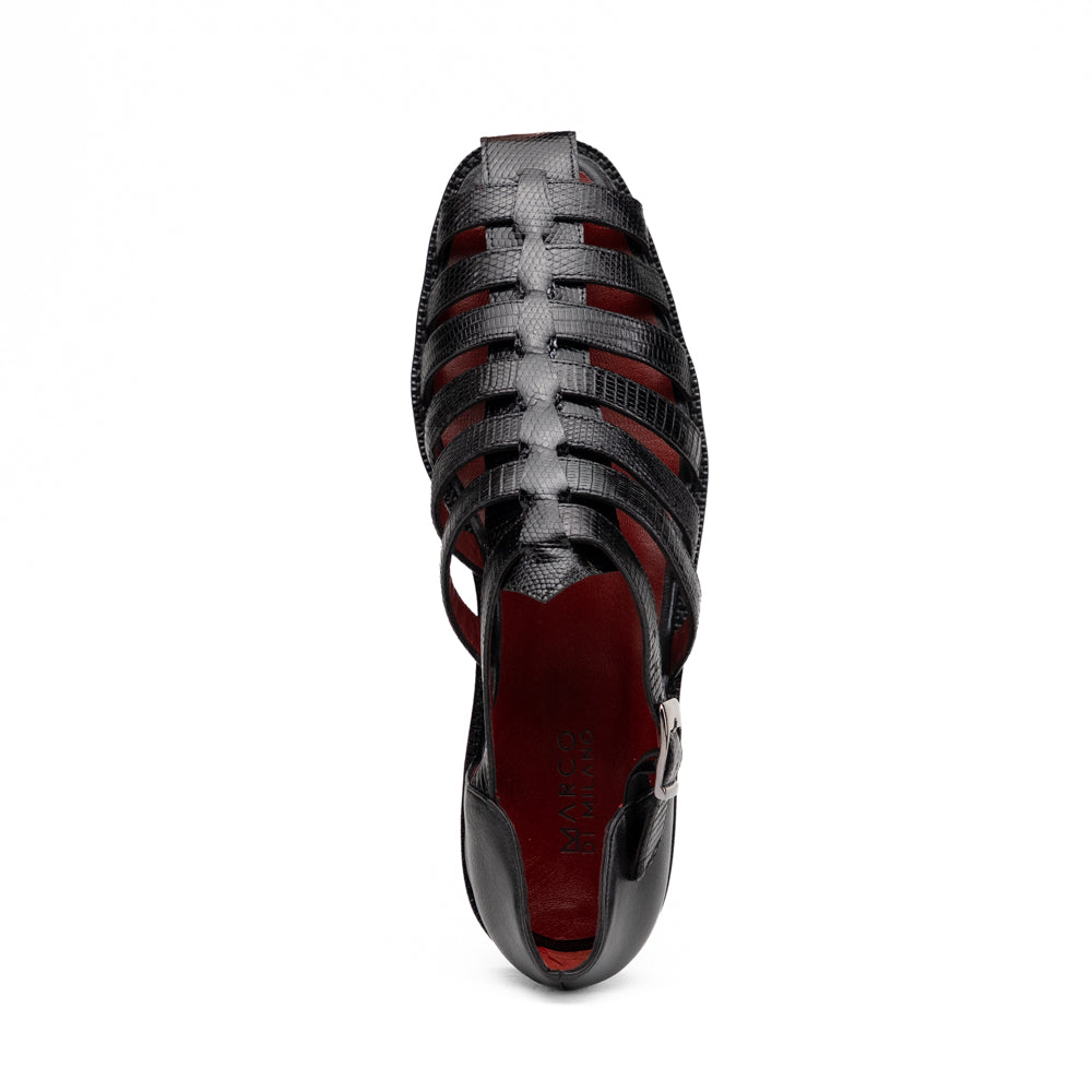 Marco Di Milano Albero Lizard & Goatskin Fisherman Sandal Black