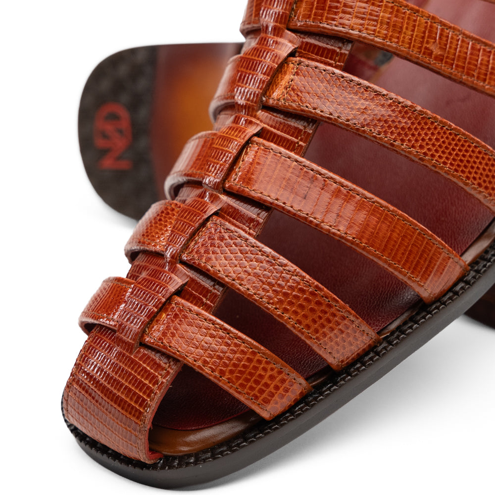 Marco Di Milano Albero Lizard & Goatskin Fisherman Sandal Brandy