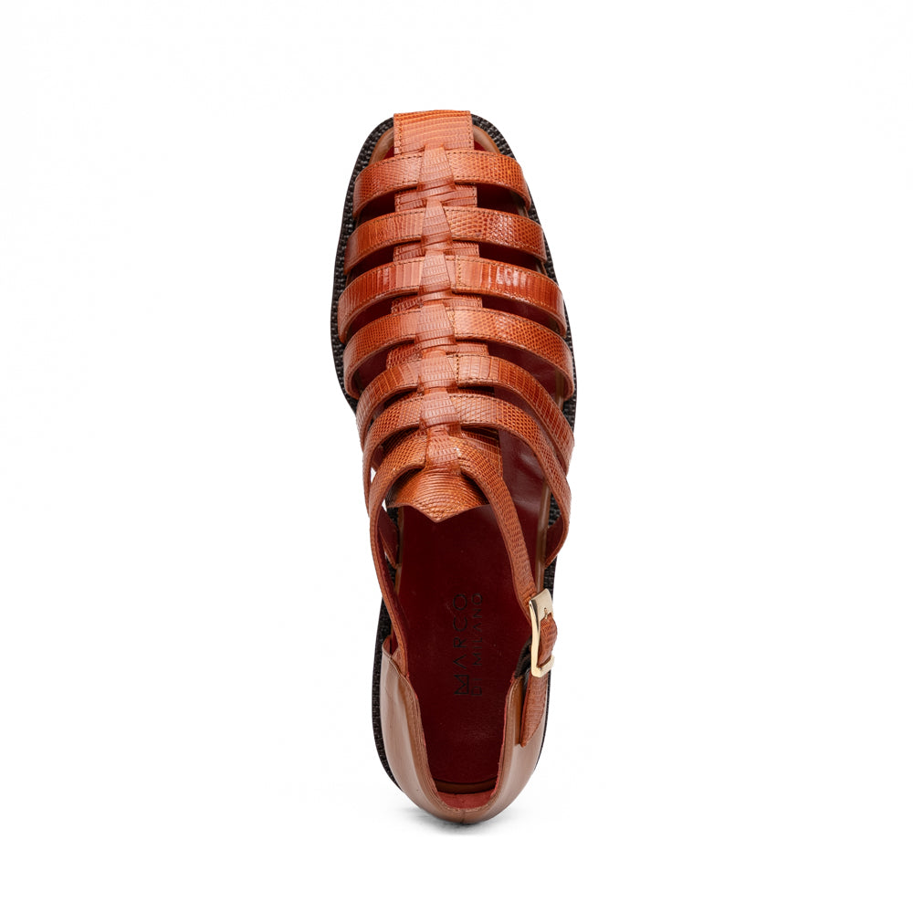 Marco Di Milano Albero Lizard & Goatskin Fisherman Sandal Brandy