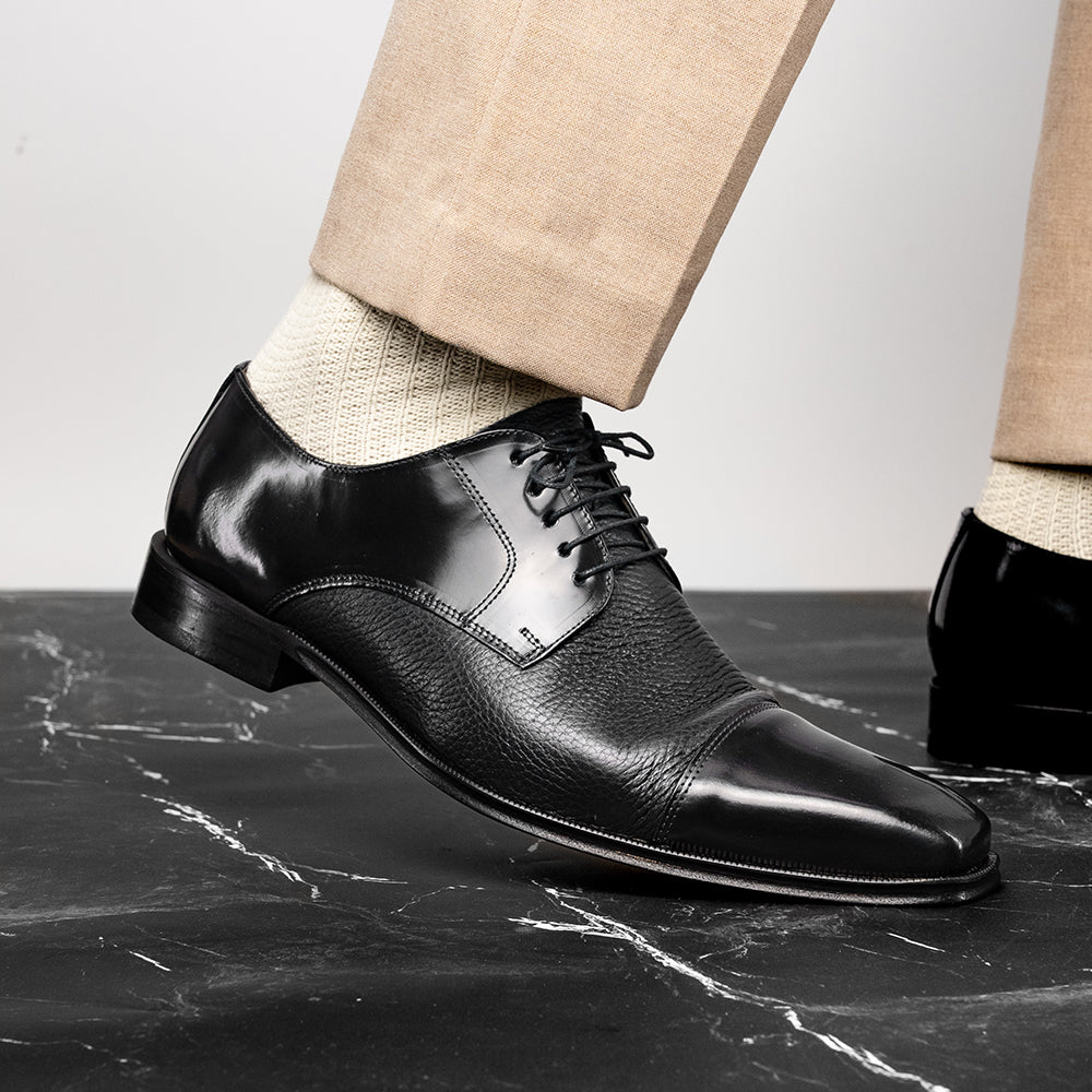 Belvedere Studio Alexander Deerskin & Nappa Derby Black