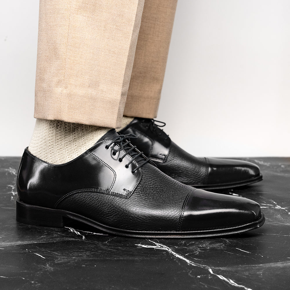 Belvedere Studio Alexander Deerskin & Nappa Derby Black