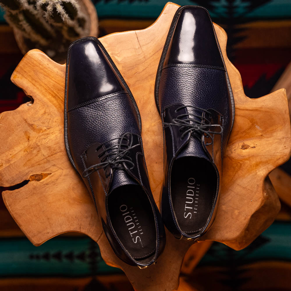 Belvedere Studio Alexander Deerskin & Nappa Derby Navy