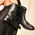 Allen Edmonds Dallas Roper Snake Print Leather Low Boots Black (7808)