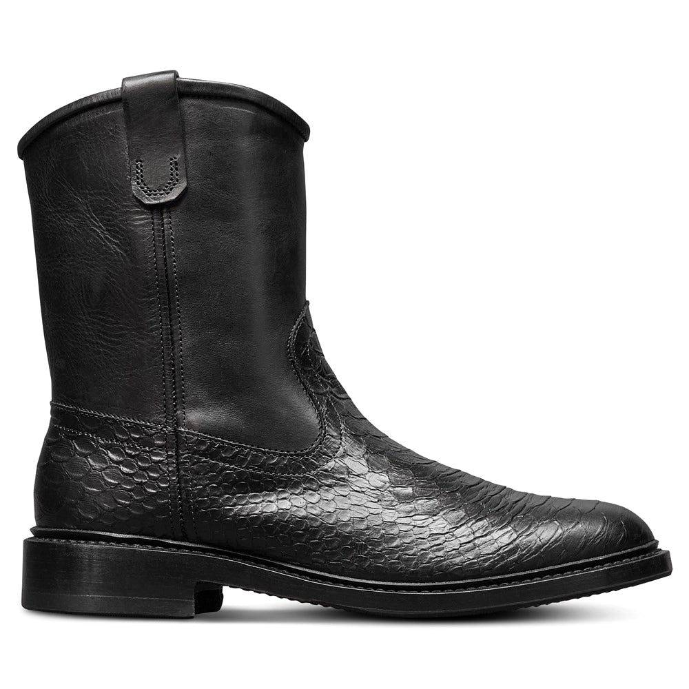 Allen Edmonds Dallas Roper Snake Print Leather Low Boots Black (7808)