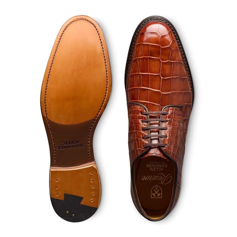 Allen Edmonds Maxwell Reserve Crocodile Plain-toe Derby Dress Shoes Chili Croc (7717)