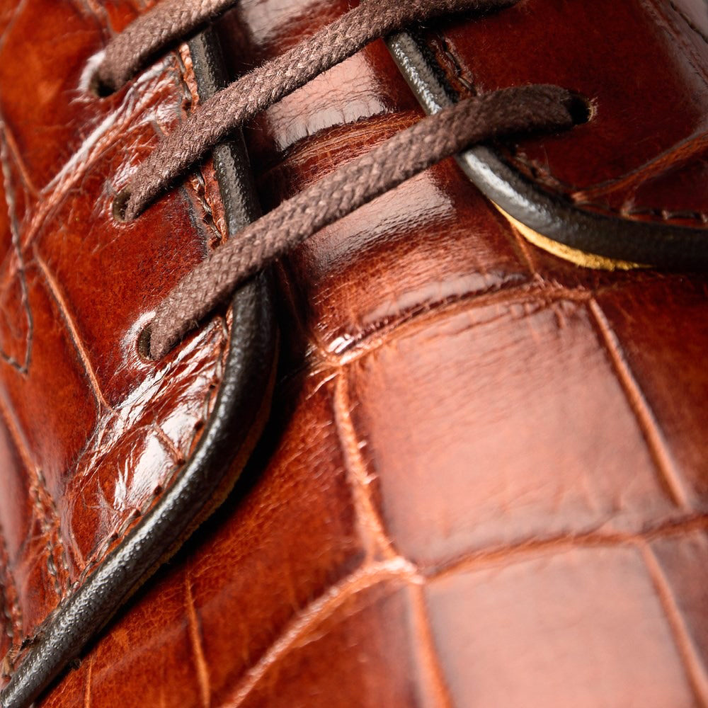 Allen Edmonds Maxwell Reserve Crocodile Plain-toe Derby Dress Shoes Chili Croc (7717)