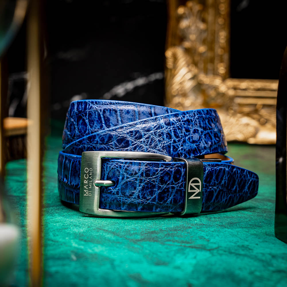 Marco Di Milano Alligator Belt Antique Navy