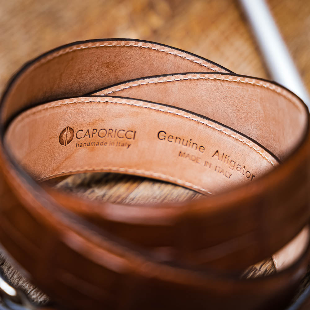 Caporicci Genuine Alligator Belt Cognac