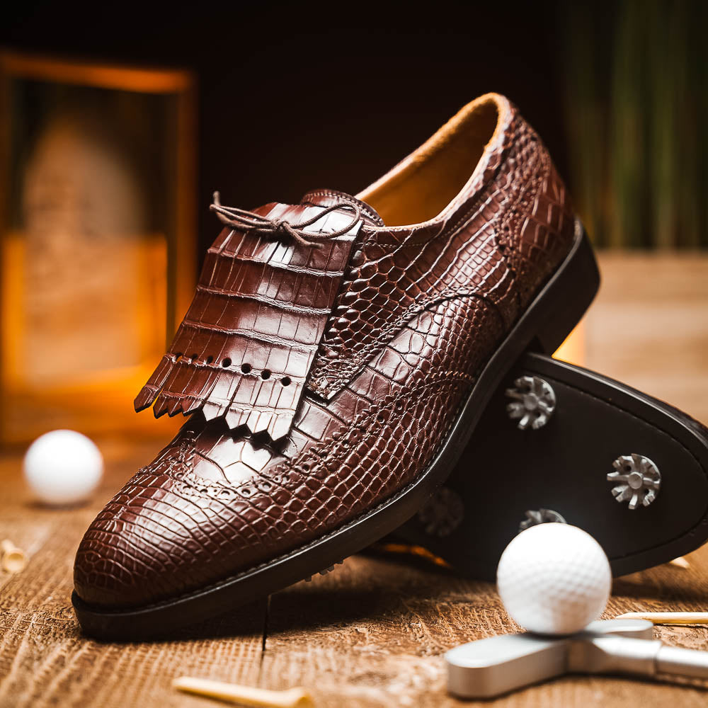 Caporicci Alligator Golf Shoes Brown