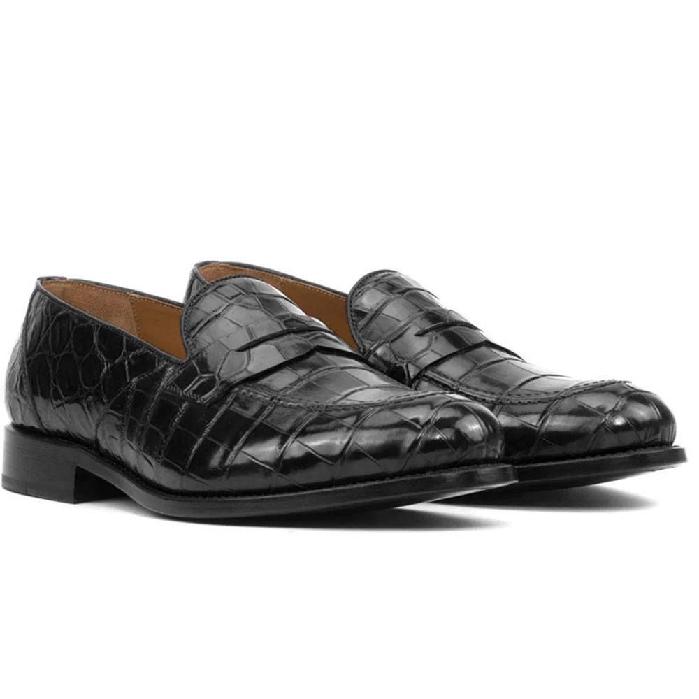 Emanuele Sempre Alligator Penny Loafers Black (Special Order)