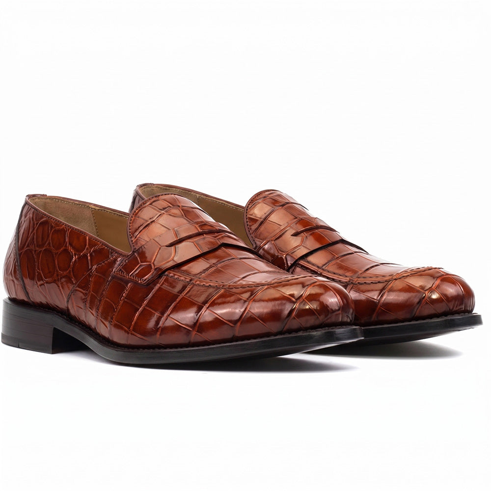 Emanuele Sempre Alligator Penny Loafers Cognac (Special Order)