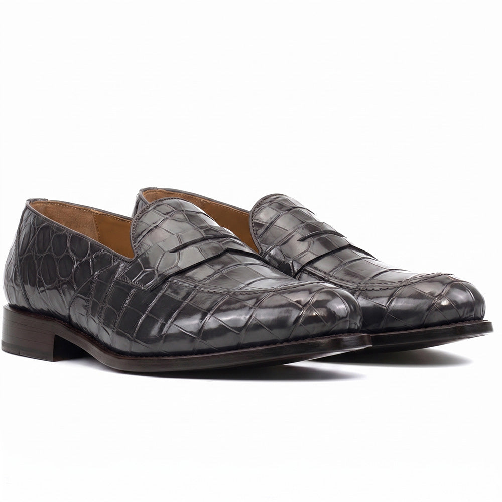 Emanuele Sempre Alligator Penny Loafers Grey (Special Order)