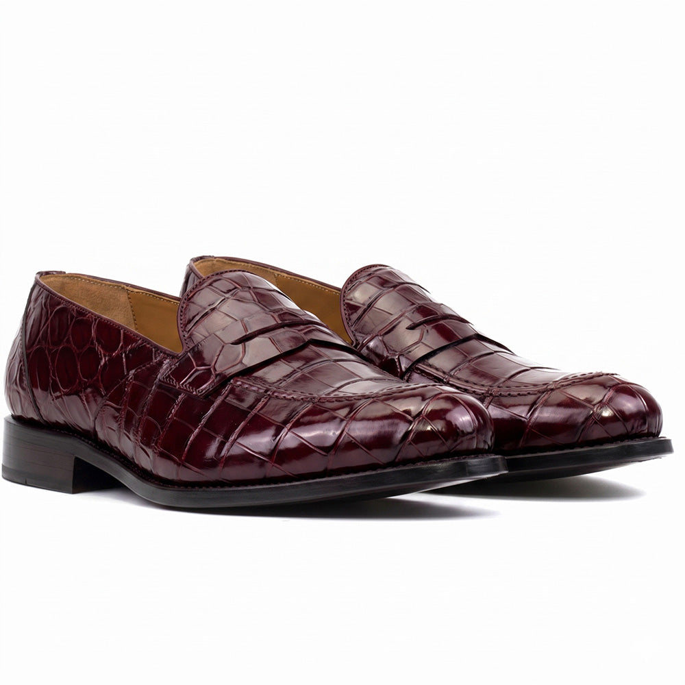 Emanuele Sempre Alligator Penny Loafers Burgundy (Special Order)