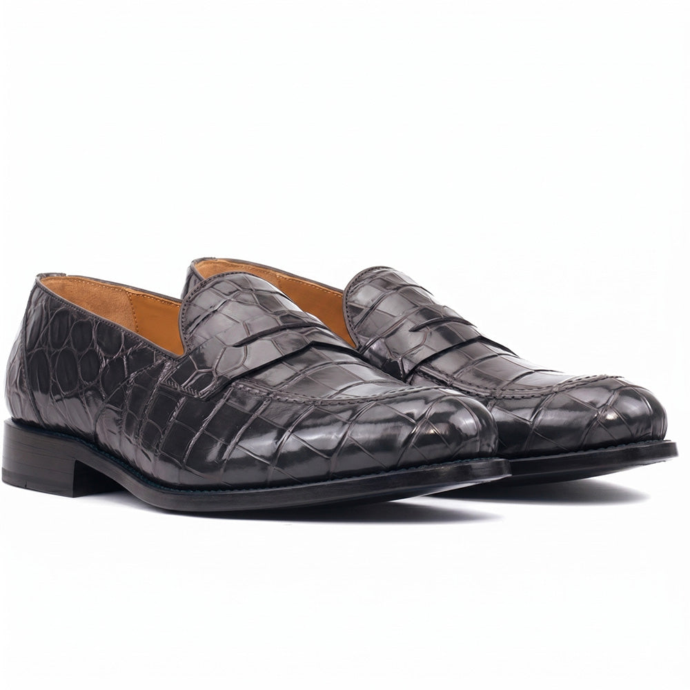 Emanuele Sempre Alligator Penny Loafers Grey (Special Order)