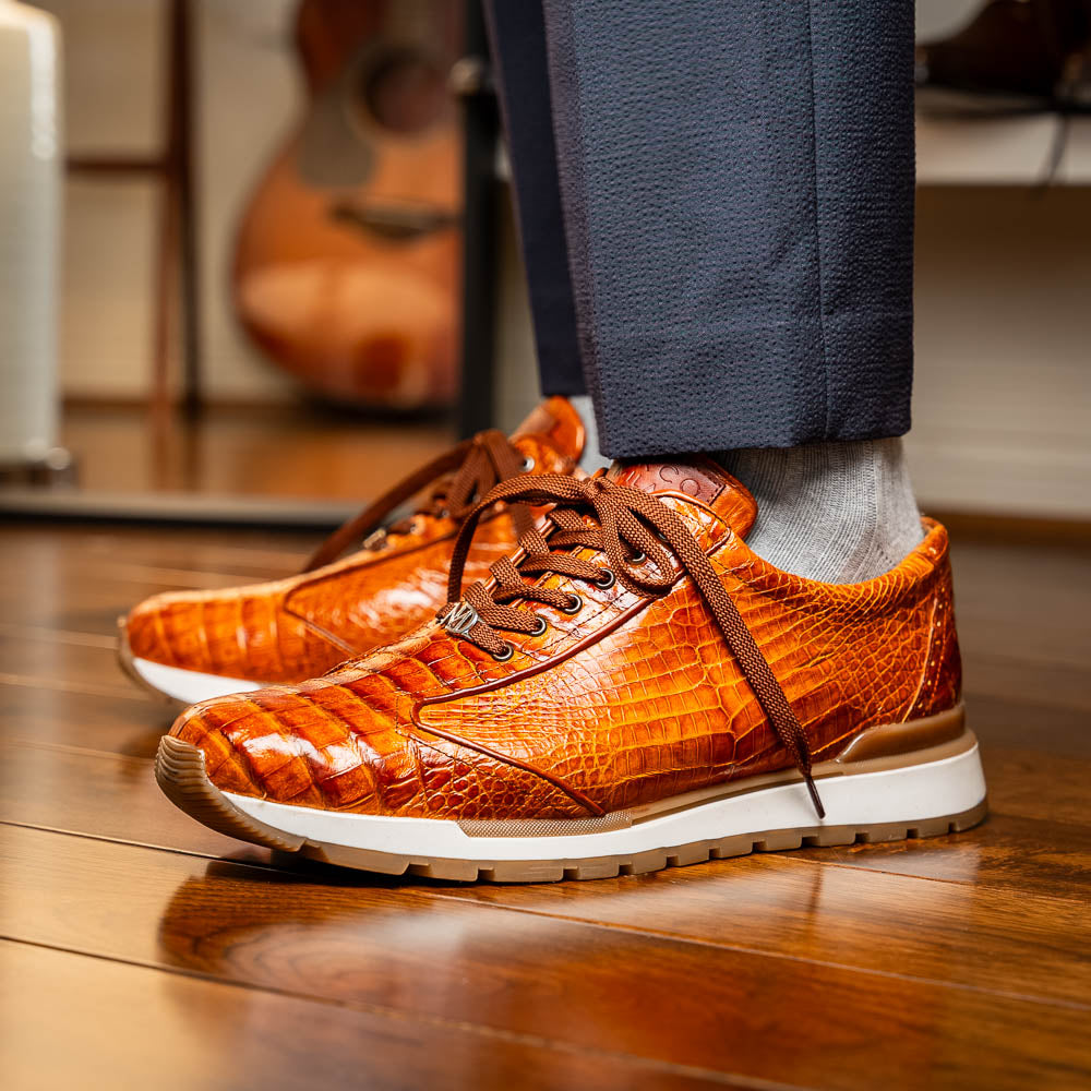 Marco Di Milano Alonzo Caiman Crocodile Sneakers Cognac