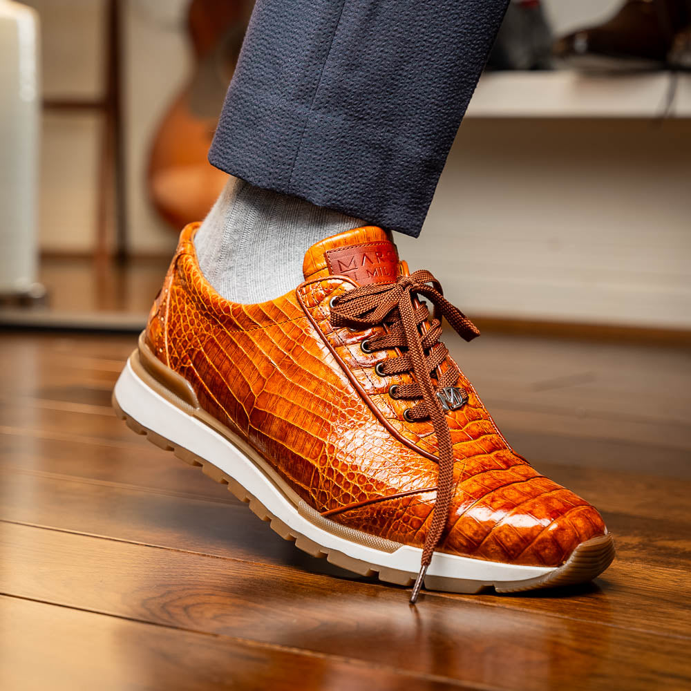 Marco Di Milano Alonzo Caiman Crocodile Sneakers Cognac