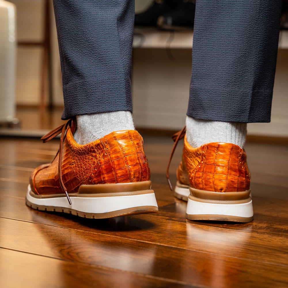 Marco Di Milano Alonzo Caiman Crocodile Sneakers Cognac