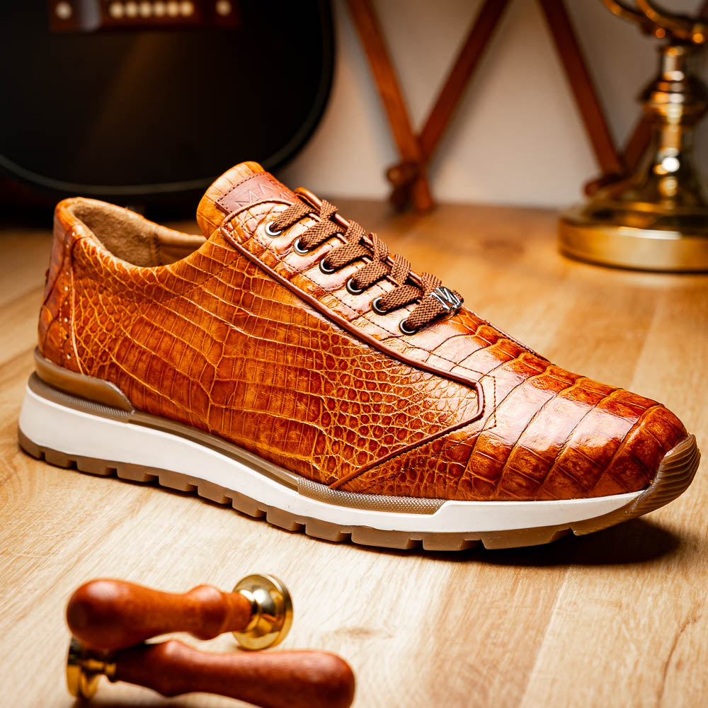 Marco Di Milano Alonzo Caiman Crocodile Sneakers Cognac