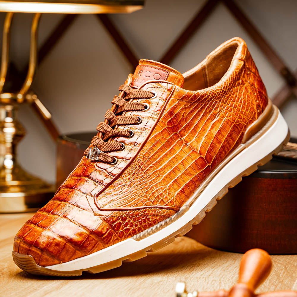 Marco Di Milano Alonzo Caiman Crocodile Sneakers Cognac