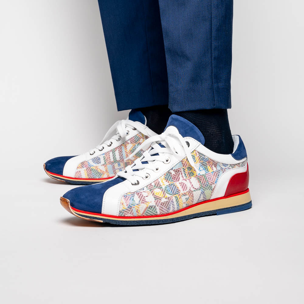 Zelli Alpha Calfskin Alpha Print Sneakers Blue (65-211-BLU)