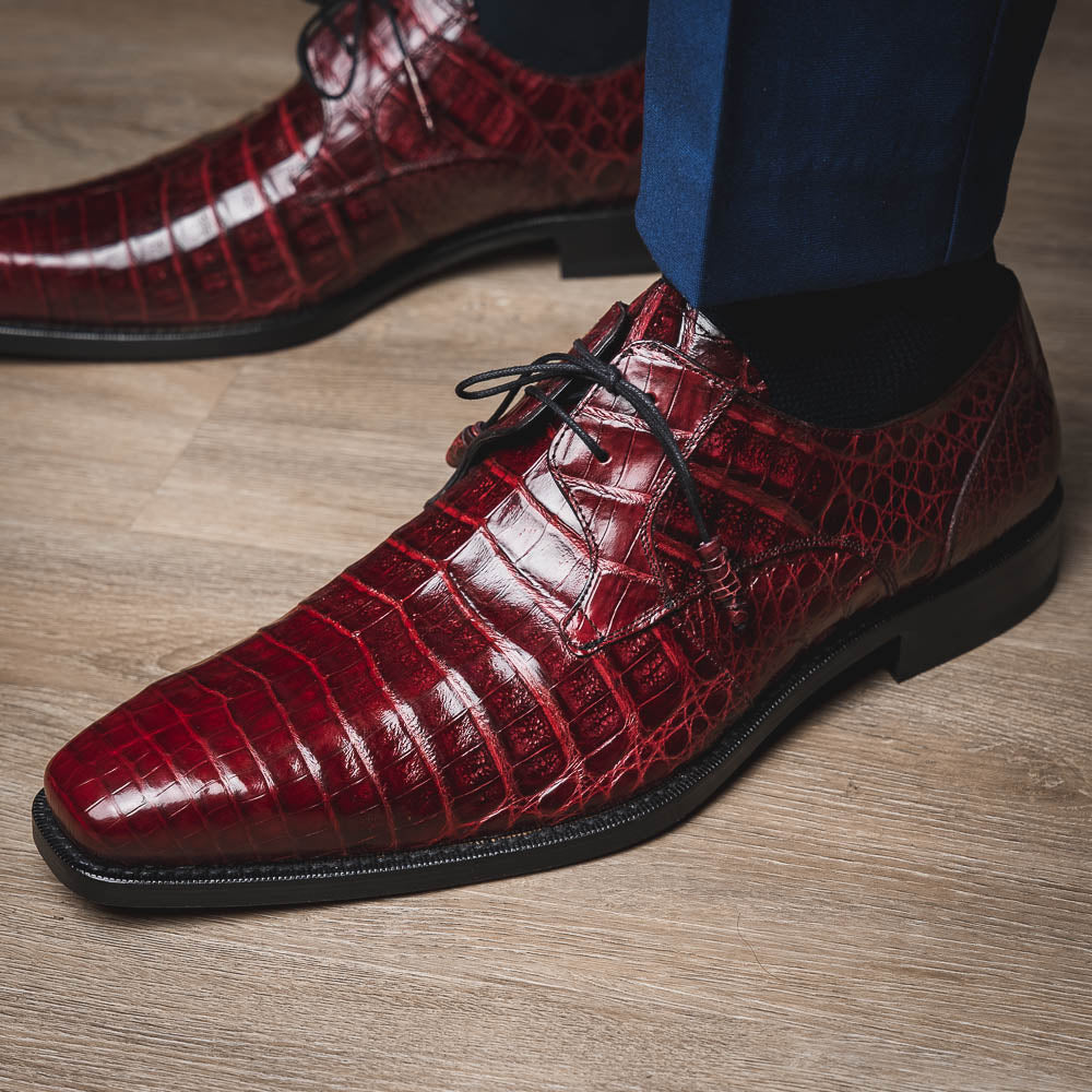 Mezlan Anderson Crocodile Derby Shoes Burgundy (13584-F)