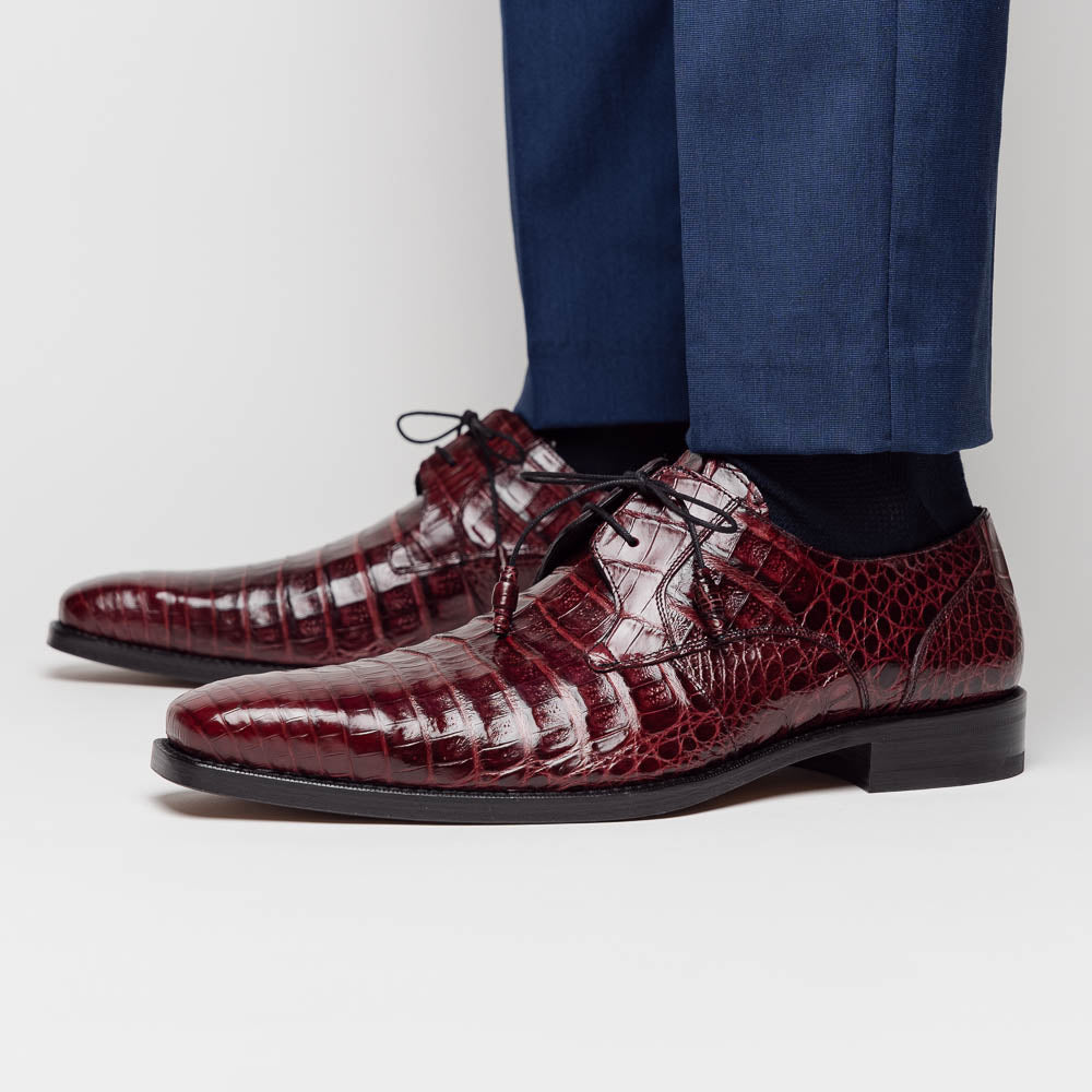 Mezlan Anderson Crocodile Derby Shoes Burgundy (13584-F)