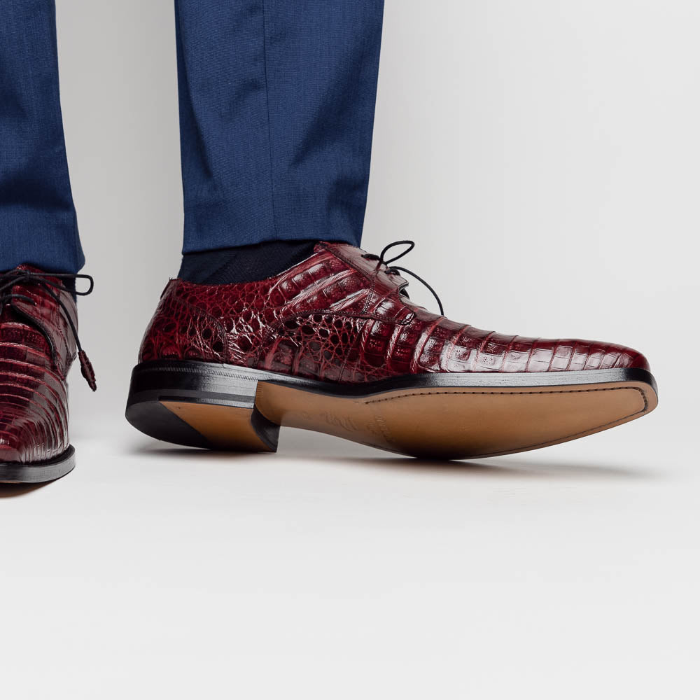 Mezlan Anderson Crocodile Derby Shoes Burgundy (13584-F)